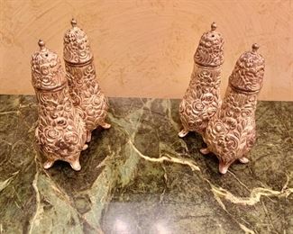 $40; Set of Four W.B. Mfg Co. silver-plate salt and pepper shakers, each 4.5" H