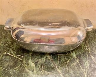 $35; Covered Nambe Baker; 13.5" x 9.5" x 5"  