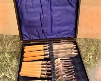 $75 - Etched Silver Plated Flatware: Six Forks, Five Knives in Box