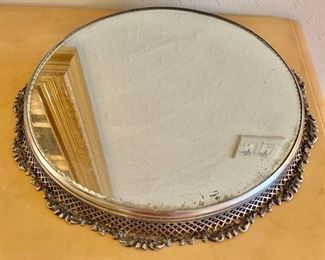 $80 - Vintage round mirrored display stand; 16" overall, 1.5" high