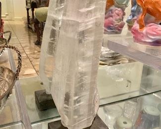 $350 - Large piece of quartz on display stand; 18" high on 3.5" x 6.5" base
