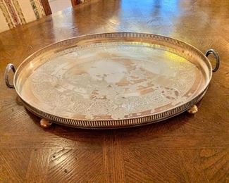 $150;  Walker & Hall Silver Plated Tray with Handles, Design Etched by Hand; 22.5" x 16.5"   
