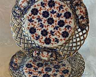 $60; (3) Handpainted Pierced Rim Imari Floral Plates, 8" diameter