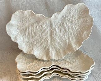 $60; (6) Spode White Cabbage Leaf Salad Plates; 10.5" x 6" 
