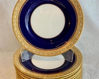 $95; (11) Minton's China Blue and Gold Salad Plates, 8.75"