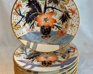 $400; Set of 10; Vintage unmarked (English?) Imari;  Hibiscus bowls  
