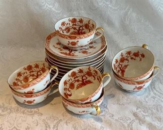 $80; Haviland Limoges 'Tehran' (7) Cups and (11) Saucers, 5.5"