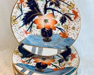 $240 - 8 Imari Hibiscus China Dinner Plates; cracks/crazing on face; 9.5" 