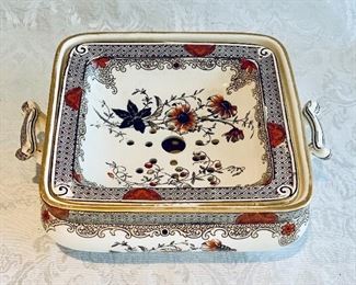 $120 - Doulton Burslem Two-Piece Vegetable Server with Pierced Insert Plate with Handles; 3" H x 8.5" W x 7" D  