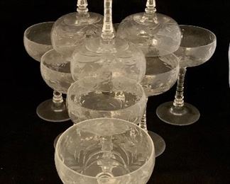 $75; 10 Libby Rock Sharpe champagne coupe glasses; 6" H