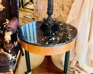 $400 - Marble Topped Three Leg Round Side Table; 23.5" H x 23.5" W Made in Italy