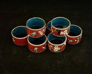 $80; Set of 8 cloisonné napkin rings; enamel on brass
