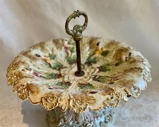 $95; Handpainted Italian majolica centerpiece/server; 14" diameter, 11" total height