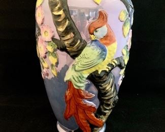 $60; Japanese majolica vase with lustre finish; approx 12" high; 6"diameter; as is - chip on lip