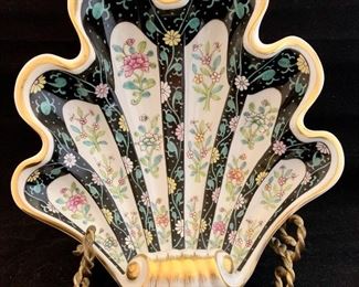 $275; Herend "Black Dynasty" Shell Dish; 8.5" x 9"
