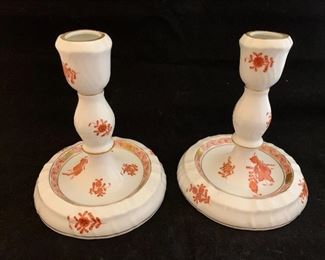 $110; Herend Rust Chinese Bouquet candlesticks; 5.5" H, bases are 5" diameter