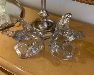 $50 PAIR; Cambridge Glass clear eagle bookends; 6" H 