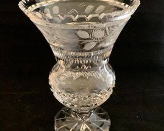 $75; Cut Crystal Vase, 9.5" H x 7" W