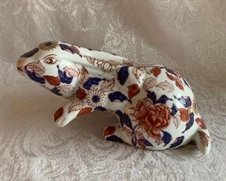 $30; Handpainted Rabbit Figurine; unmarked; 4" x 8" x 3.5"