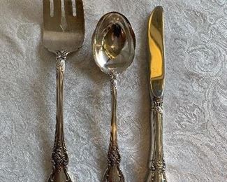 $80; Set of 3 sterling silver Towle “Old Master” serving items:  Serving fork, serving spoon, butter knife