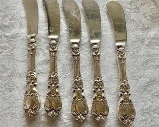$180 - 5 Sterling butter knives - handles are sterlingl - 6.25" - monogrammed MEF