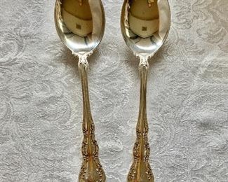 $75 - 2 Sterling soup spoons - 7" - monogrammed "R"