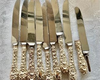9 Stieff sterling luncheon knives - one AS IS