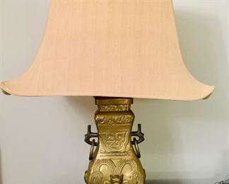 $295; Chinese Hu Form bronze table lamp in the style of James Mont.  Approx 35" High