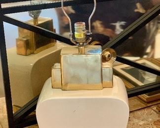 $295; Chapman 1980's vintage ceramic and brass table lamp.  Approx 8" w x 6"d x 26"h