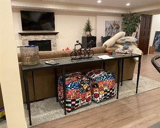 Crate and Barrel Silviano 84" Iron Console Table, Sculpture has been taken by owner