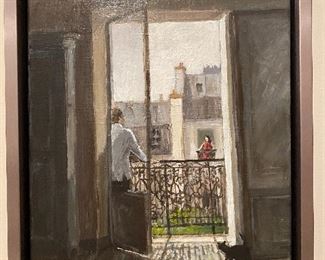 Bertrand Girard "The Neighbor" 16" x 13" Acrylic Painting on Canvas Board Framed ONE OF A KIND