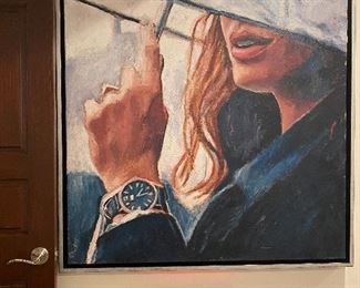 Nava Lundy "Off the Clock" Acrylic on Canvas Framed 48"Sq 