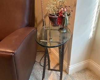 Chair not for sale Side tables and lavendar plants are