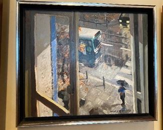 Bertrand Girard "the Parisian Bus" Acrylic Painting on Stretched Canvas Framed  18" x 21" ONE OF A KIND