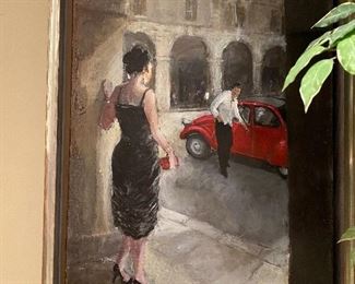 Bertrand Girard "Rendez-vous on Place des Vosges" Framed Acrylic Painting on stretched Canvas ONE OF A KIND 29" x 21"