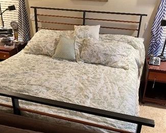 Room and Board Calder King High footboard and headboard in Natural Steel and Copper, slats in natural steel, Steel bed rails, Room and Board King plush Encased Coil mattress 