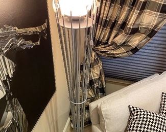 Large decorative floor lamp made of Brush nickel, Art behind is not available