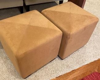 Ultra Suede Ginger color pair 18"sq Cube ottoman's with walnut legs