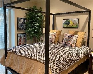 Crate and Barrel Queen Canopy bed, new mattress