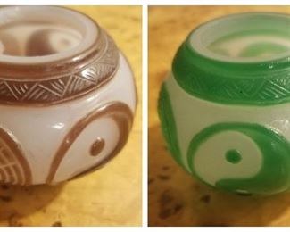 Lot 2 Chinese Peking Glass Brush Pots