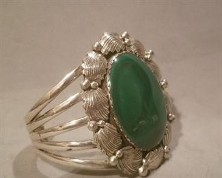 Native American Sterling and Turquoise Stone Cuff Bracelet
