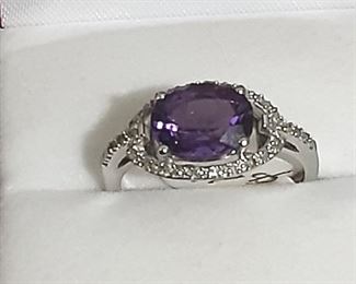 14kt White Gold, Amethyst & Diamond Ring