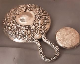 Embossed Sterling Mirror & Sterling Compact Group