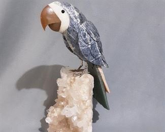 Large Alabaster Quartz Lapis & Crystal Bird Sculpture.