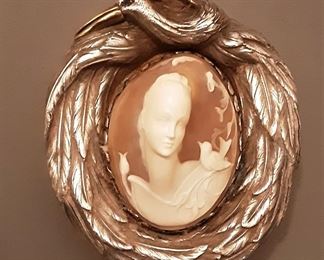 18k gold, sterling silver, sapphire, and cameo Art Nouveau oval box by Louis Feraud.
