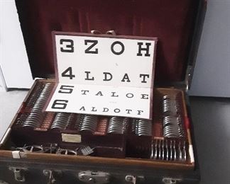 Antique Optometrist Tran Lens Exam Set with Chart Reader and Original Case.