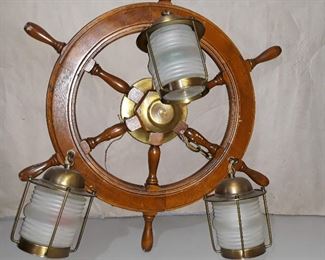 Vintage Ship's Wheel Hanging Wall Light.