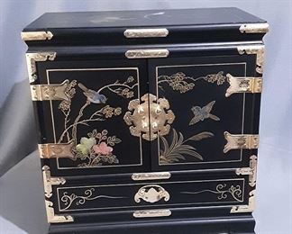 Antique Korean Jewelry Chest Decorated with Floral and Bird Scene