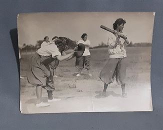 Rare Black and White 8 x10 Early Thin Paper Photograph of Women Baseball Players.