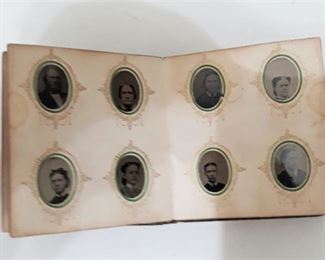 Antique 19th C Leather Gem Tintype Album 84 Miniature Photos